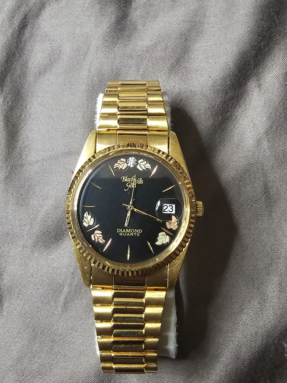 Black Hills Gold Men’s Gold-Tone Diamond Quartz Watch Vintage